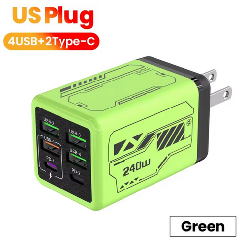 "Cargador Rápido 240W Glough – 6 Puertos en 1"